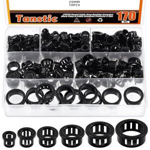탄스틱 170Pcs 6사이즈 케이블 스냅 부싱 그로밋 키트, 블랙 나일론 호스 프로텍터, 원형 홀 플러그 잠금 부싱-5/16
