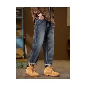 남자 편한 청바지 배기핏 추동 기모 도톰 배기 빅사이즈 스판 트렌드 캐주얼 바지 M스포4