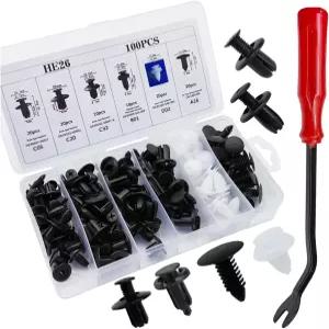 DUSCOKE 100PCS 자동차 범퍼 클립 플라스틱 푸시 핀 리벳 세트 6사이즈 오토 바디 트림 스크류 패스너