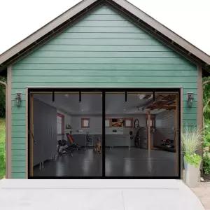 차량 1대를 위한 차고 도어 스크린 15x9피트 접이식 유리섬유 자석 메쉬 슬라이딩 커튼 카포트 파티오 현관