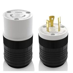 [미국배송] ELERGP NEMA L6-20P 및 L6-20R 잠금 플러그 커넥터 발전기 트위스트 소켓 20암페어 250V 2극 3선 접지 산업용 중장비 UL 목록(1세트 블랙/화이트)