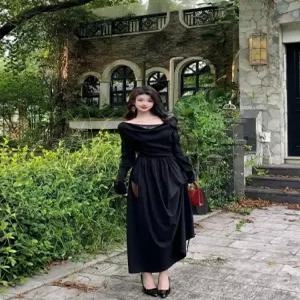 스파이더맨 여성 추동 이너 빅사이즈 긴팔 원피스 레이스 터틀넥 언밸런스 롱스커트 OPH4