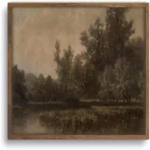 어두운 나무 프레임이 있는 YSDPIC 빈티지 숲 풍경 벽 아트 u2013 12x16 인치 소박한 나무와 호수 그림