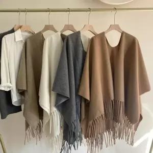 럭셔리 케이프 코트 여성 울 판초 망토 아우터 다크카키