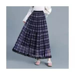 여성 데일리 A라인 스커트 양면에 체크 망사 가을겨울 롱로 슬림핏 스포M4