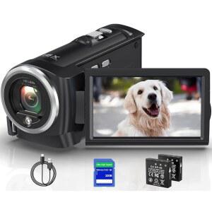 gcasio 2.7k 비디오 카메라 캠코더 qhd 50mp 유튜브 블로깅 웹캠 16x 디지털 줌 32g sd 카드 270도 회전 스크린 및 충전 중 배터리 2개 녹화