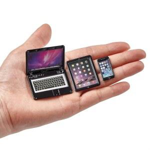 [미국배송] 인형의 집 가구 액세서리 노트북 1/12 스케일 1/6 미니어처 휴대폰 태블릿 미니 소품 놀이 세트 3개(블랙)