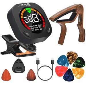 크로매틱, 기타, 베이스, 바이올린, 우쿨렐레의 MOREYES 충전식 기타 튜너 클립에는 기타 카포와 기타 추천 및 홀더가 포함되어 있습니다