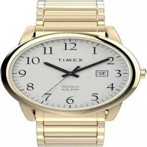Timex 남성 이지 리더 40mm 시계 - 골드 톤 확장 밴드 흰색 화이트 다이얼 케이스