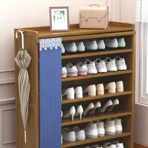 현관 신발장 신발 수납 정리함 커튼 가림막 선반 간편조립 5단 6단 우드 정리대