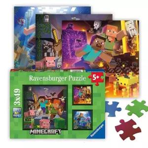Ravensburger - 마인크래프트 바이오메스 49피스 직소 퍼즐 3팩 세트 픽셀 처리된 숲 바다 등 밝고 멋진 이