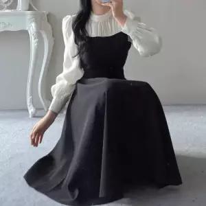 [하프클럽/엘린무드]칵테일 셔링 배색 레이어드 블라우스 튜브탑 원피스 A라인 플레어 원피스(2COLOR)