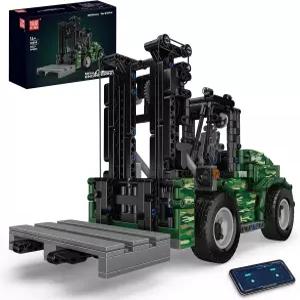 몰드 킹 20050 군용 지게차 건물 세트 1312개의 대형 선반 팅 트럭 모델 키트 APP 및 청소년용 원격 제어