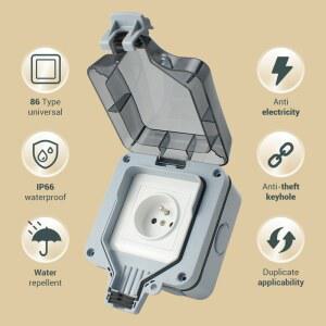 OIR 실외 방수 플러그 표준 프랑스 날씨 콘센트 방진 외부 소켓 IP66 이중