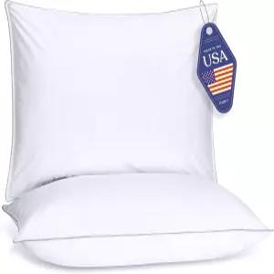 플러프코 다운 대체 베개 표준 /퀸 사이즈 2종 세트 - 수면을 위한 퀸 침대 미국산 측면 허리 배 냉각 표면
