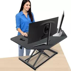 컨셉 40인치 블랙 코너 높이 조절 가능 스탠딩 데스크 컨버터 원클릭 시트로 스탠드업 라이저 듀얼 모니터