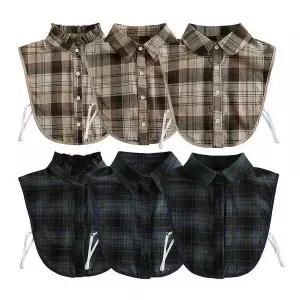 [하프클럽/]체크무늬 넥케이프 가짜카라 셔츠 레이어드 출근용 데일리 스타