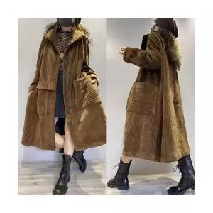 여성 스타일 롱 가디건 빅사이즈 기모 도톰 골덴 보온 겨울 싱글 카디건 트렌치코트 스포M4