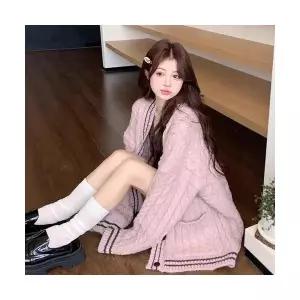 여성 스타일 롱 가디건 핑크 꽈배기 스웨터 가을 겨울 하프기장 보들보들 니트 카디건 상의 스포M4