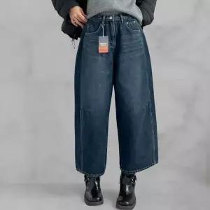 여성 보온 컷아웃 와이드핏 탱크 FW 9부 데님팬츠