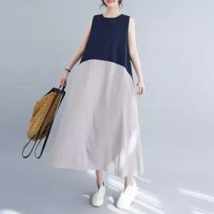 여성 배색 휴양지룩 비치원피스 디자인 원피스 모던 민소매원피스 하객원피스