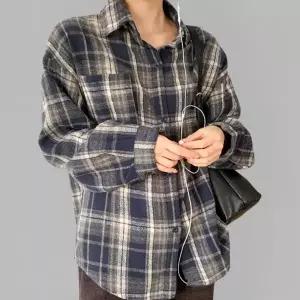 [다잇템] 여성 격자 FW 빅사이즈 남방 오렌지 그린