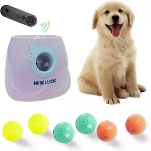 BETTHLS 소형견용 자동 개 볼 런처 인터랙티브 테니스 공 던지기 기계 10-30피트 거리(보라색 원격 포함)