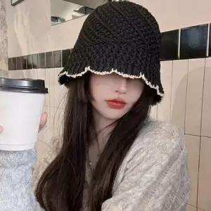 챙모자 여성 모자 버킷햇 휴가 물결 배색 밀짚 벙거지 왕골