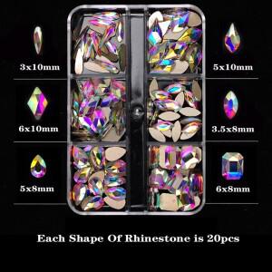 6그리드 크리스탈 AB 혼합 모양 손톱 라인 석 플랫 백 유리 다이아몬드 쥬얼리 DIY 네일 아트 3D 장식 비즈