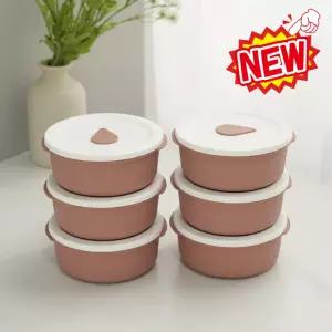 소노리떼 국산 실리콘 냉동밥보관용기 전자레인지 밥 소분 용기 밥팩 원형 400ml 아몬드브라운 6개