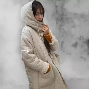 [다잇템] 여성 퀼팅 패턴 아가일 빅사이즈 롱 후디 코트