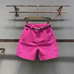 여성 4부 반바지 핑크색바지 여성반바지 여름 하이웨스트