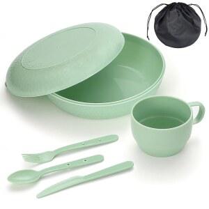 그릇 접시 컵 숟가락 포크 나이프 캐리백이 포함된 홈퀸 6 캠핑용 메시 키트 여행 캠핑 야외 휴대하기 쉬운