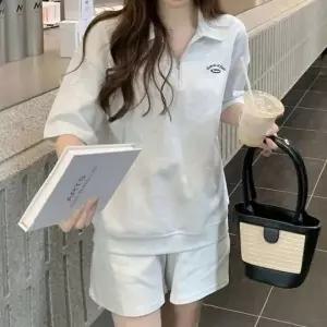 고품질 상하 트레이닝복 반팔 반바지 여성 여름 세트 오트밀 (WFKB726)