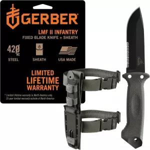 거버 기어 LMF II 보병 생존 칼 톱니 모양 가장자리가 있는 군용 등급 전술 고정 칼날 충격 흡수 손잡이 몰