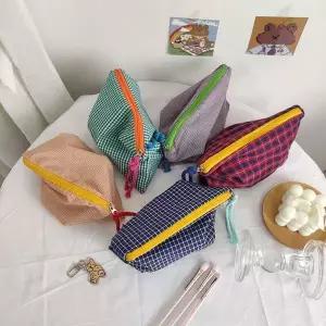 [콩심팥심](골라가게)컬러 체크 파우치 멀티 휴대용 수납 파우치 여권파우치