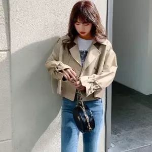 베이지 크롭 숏트렌치자켓 더블 숏트렌치재킷 단추 가을코트 겨울코트