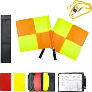 체크무늬 깃발 레드 옐로 카드 휘슬 및 스코어북이 포함된 프로 축구 심판 키트 - 경기 훈련을 위한 완벽한