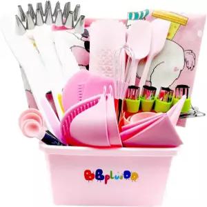 BBplusDD 76개 리얼 베이킹 및 요리 세트 - 부모-자녀 앞치마 케이크 장식 키트 파이핑 백 팁 주니어