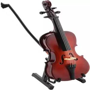 미니어처 첼로 복제품 미니 나무 악기 모델 케이스 책상 선반 장식용 음악 선물 장식품 디어 5.5인치