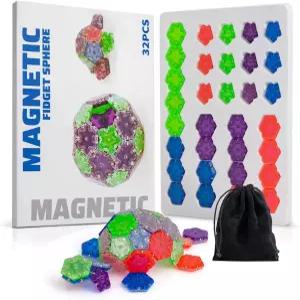 보관 가방이 있는 32개의 마그네틱 피젯 스피어 ？ 육각형 20개 오각형 12개 다양한 색상 자석 책상 장난감