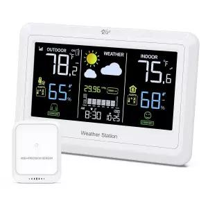 키킷 무선 기상 관측소 컬러 디스플레이 백라이트 시간 및 알람 기능이 있는 실내 실외 온도계 습도계 가정