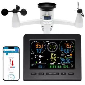 우라조시 기상 관측소 7-in-1 실외 센서가 장착된 무선 실내 스마트 WiFi 모니터-레인 게이지 풍속 온도