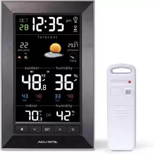 실내/외 온도 습도 날짜 및 시간을 포함한 AcuRite 디지털 수직 기상 예보기 (01121M) BLACK