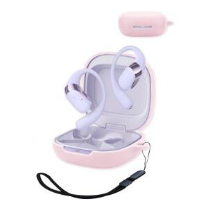 [미국배송] SHOKZ OPENFIT 2+ 오픈 이어 헤드폰 케이스 UYRUREL 프리미엄 피부 친화적 실리콘 충격 방지 보호 충전 포트 접근 가능 전면 LED 표시 랜야드 핑크.