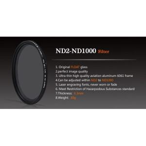KnightX-ND2  ND1000 페이더 가변 ND 필터 캐논 호환 니콘 호환에 맞게 조정 가능 49mm 52mm 77mm 악세사리