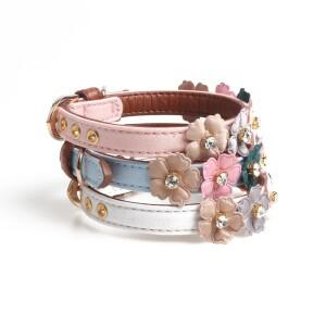 꽃장식과 애완 동물 목걸이 모조 다이아몬드와 인조 가죽 개 고양이 스러운 아름다운 Suppli