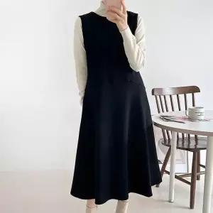 여자 겨울하객룩 플레어 절개 기모 롱원피스