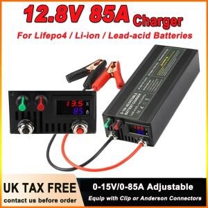 12.8V 85A 배터리 충전기 14.6V 100A Lifepo4 고속 40A 자동차 전압 전류 조절 가능 태양열