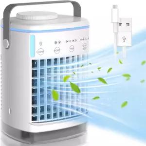 휴대용 에어컨 4풍속 및 LED 조명이 장착된 개인 증발식 상단 채우기 700ML 미니 방과 사무실 자동차
